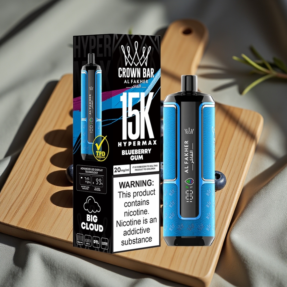 Al Fakher Crown Bar 15K Hypermax Wegwerp Vape Kit 22ml 600mAh Blauwe Bessen Kauwgom