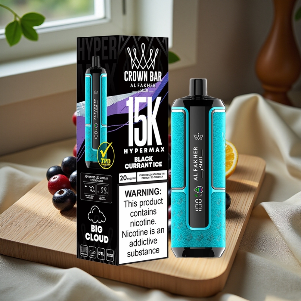 Al Fakher Crown Bar 15K Hypermax Wegwerp Vape Kit 22ml Zwarte Bes IJs Type-C 6mg/ml