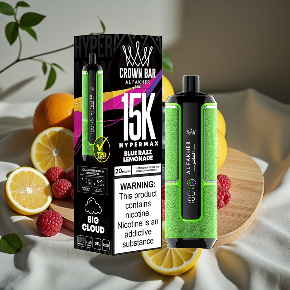 Al Fakher Crown Bar 15K Hypermax Wegwerp Vape Kit Blauwe Framboos Limonade 22ml 600mAh Type-C DTL 6mg/ml