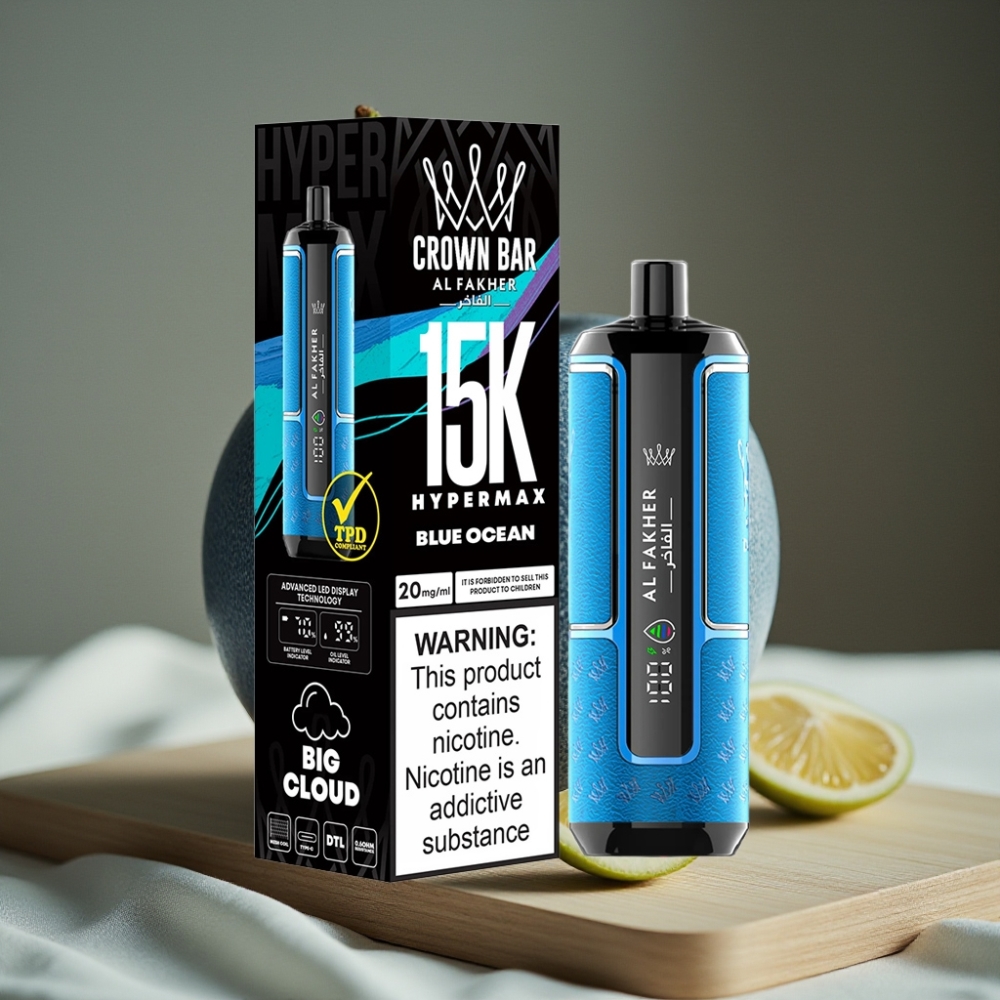 Al Fakher Crown Bar 15K Hypermax Wegwerp Vape Kit Blauwe Oceaan 22ml 600mAh Type-C