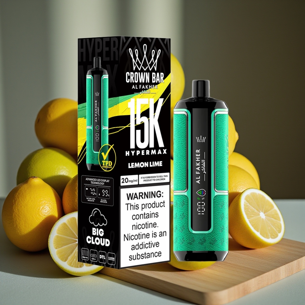 Al Fakher Crown Bar 15K Hypermax Wegwerp Vape Kit Citroen Limoen 22ml 600mAh Type-C DTL 6mg/ml