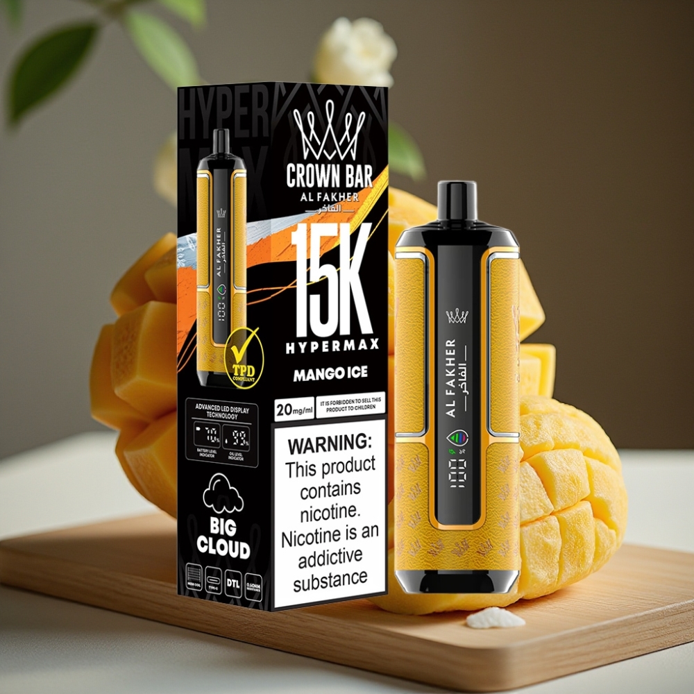 Al Fakher Crown Bar 15K Hypermax Wegwerp Vape Kit Mango IJs 22ml 600mAh Type-C