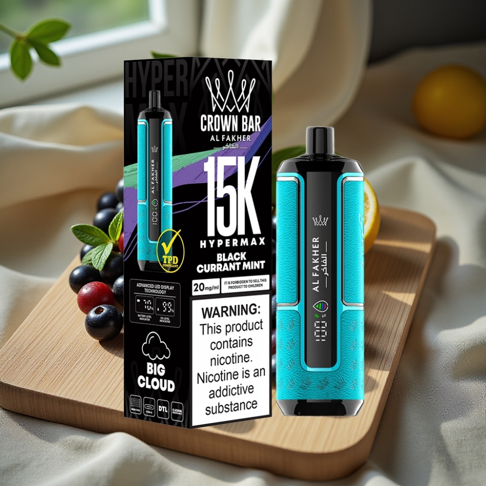 Al Fakher Crown Bar 15K Hypermax Wegwerp Vape Kit Zwarte Bes Munt 22ml 600mAh Type-C DTL 6mg/ml