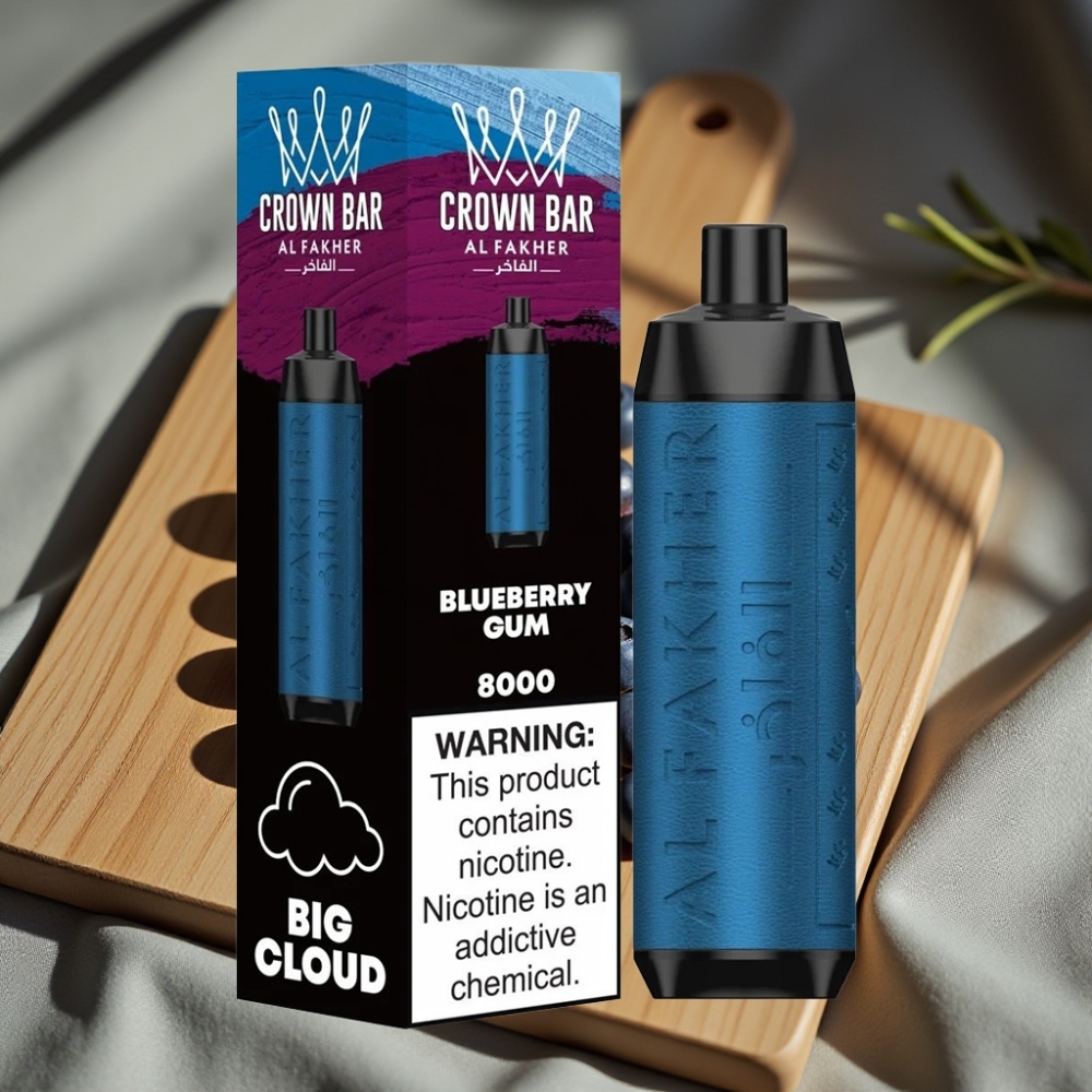 Al Fakher Crown Bar 8000 Crystal 600mAh USB-C 18ml 5mg 0.6ohm Blauwe Bommenkauwgom Disposable Vape