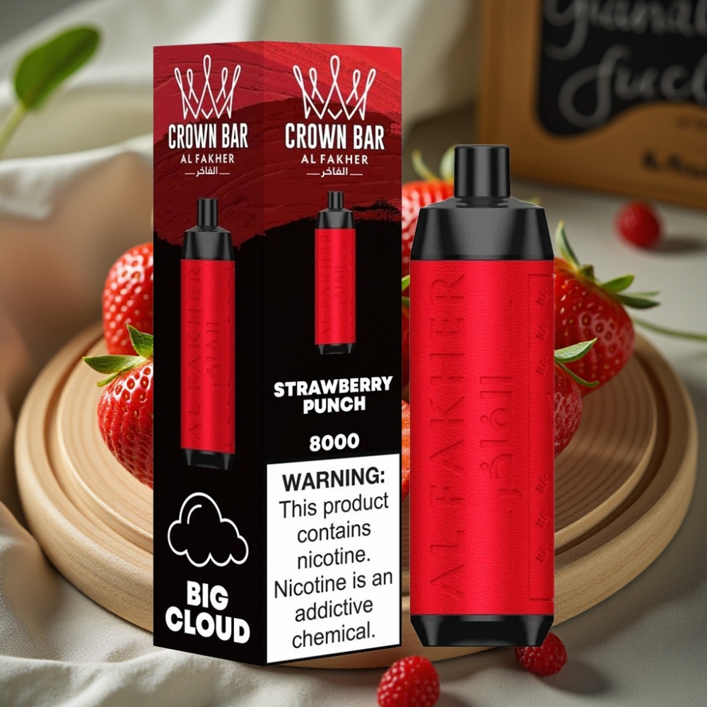 Al Fakher Crown Bar 8000 Crystal Disposable Vape Aardbeien Punch 600mAh 18ml 5mg 0.6ohm