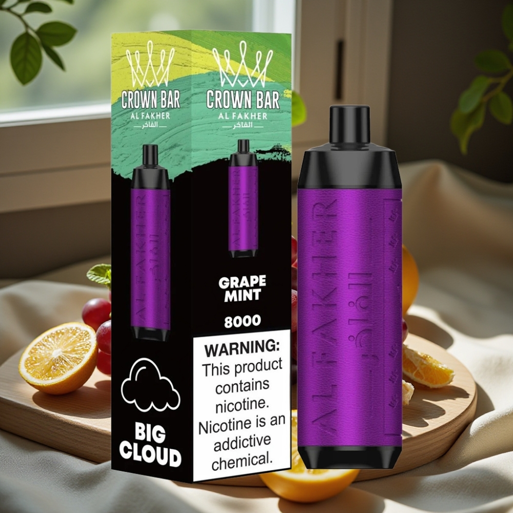 Al Fakher Crown Bar 8000 Crystal Disposable Vape Druiven Munt 600mAh USB-C 18ml