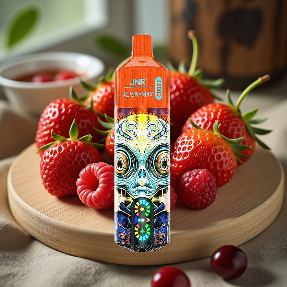 JNR Alien Max 18000 Puffs Disposable Vape Aardbei Framboos Kers Smart LED Display Dual Mesh Coil 850mAh 28ml Type-C