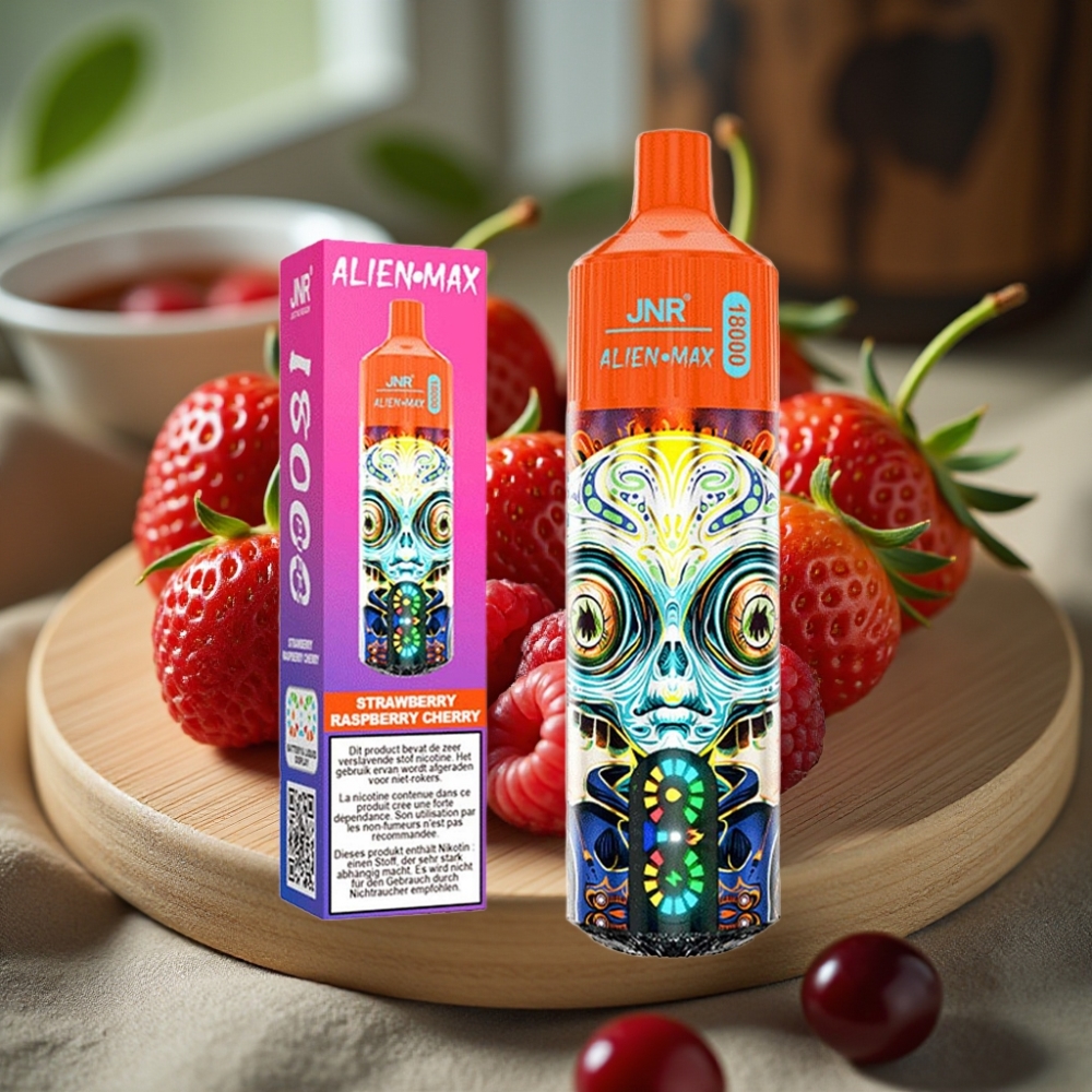 JNR Alien Max 18000 Puffs Disposable Vape Aardbei Framboos Kers Smart LED Display Dual Mesh Coil 850mAh 28ml Type-C