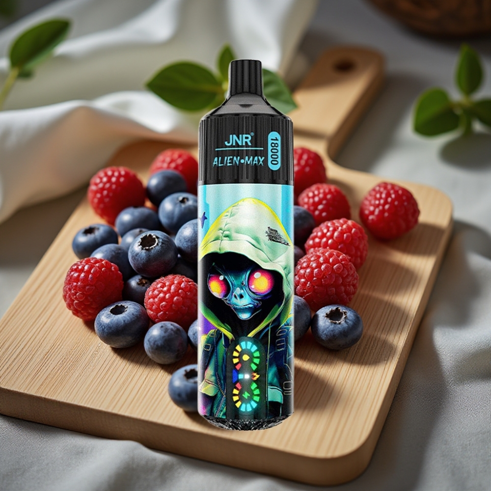 JNR Alien Max 18000 Puffs Disposable Vape Blauwe Bes Framboos Smart LED Display Dual Mesh Coil Type-C 28ml