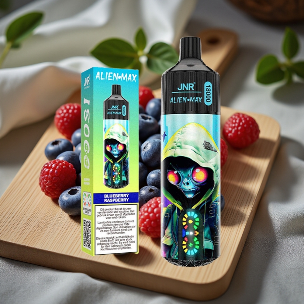 JNR Alien Max 18000 Puffs Disposable Vape Blauwe Bes Framboos Smart LED Display Dual Mesh Coil Type-C 28ml