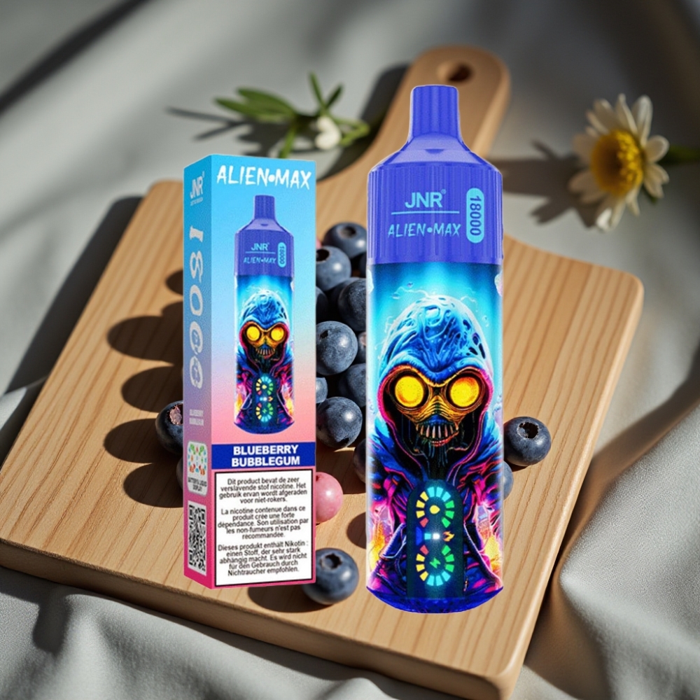 JNR Alien Max 18000 Puffs Disposable Vape Blauwe Bessen Bubblegum Smart LED Display Dual Mesh Coil 850mAh 28ml Type-C
