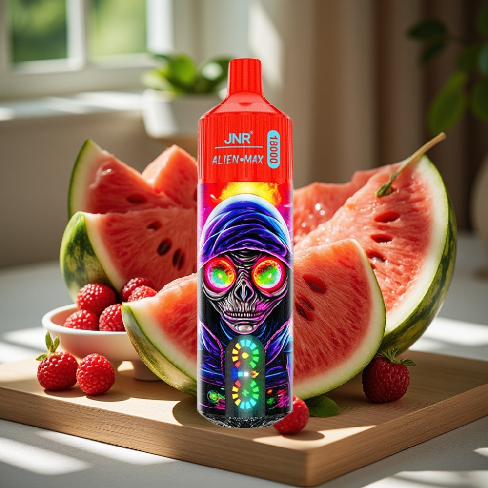 JNR Alien Max 18000 Puffs Disposable Vape Framboos Watermeloen IJs Met LED Display, Dual Mesh Coil, 850mAh, 28ml, Type-C
