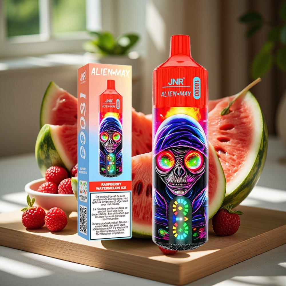 JNR Alien Max 18000 Puffs Disposable Vape Framboos Watermeloen IJs Met LED Display, Dual Mesh Coil, 850mAh, 28ml, Type-C
