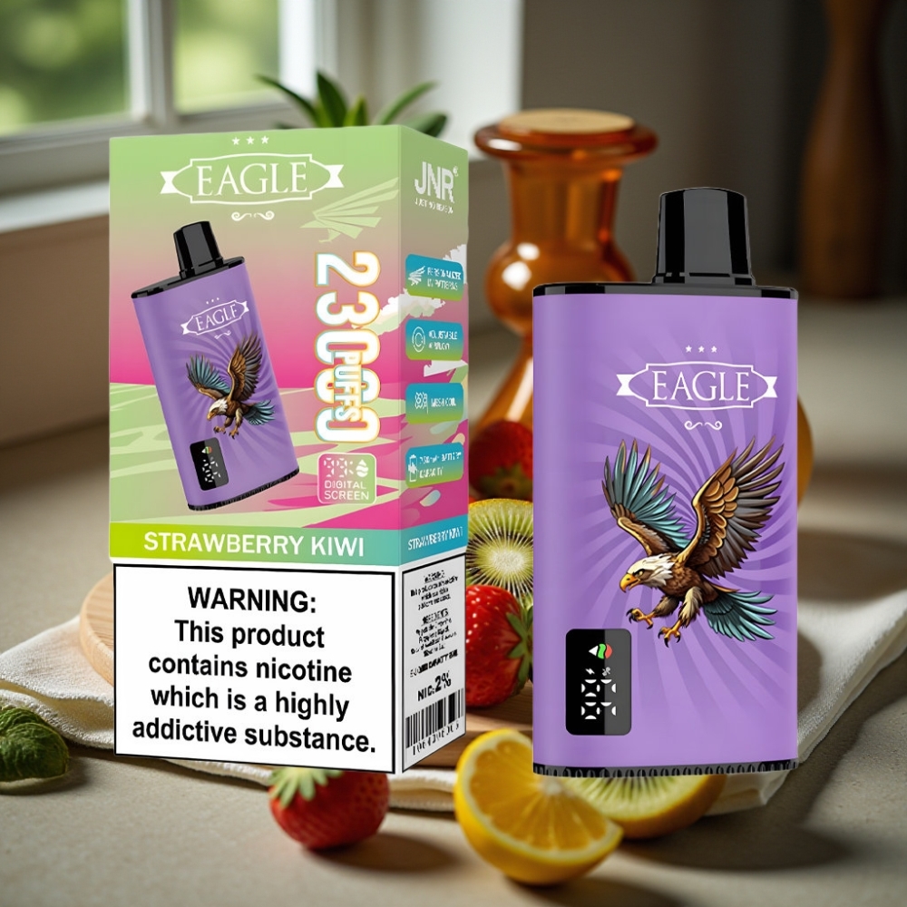 JNR EAGLE Smart 23000 Puffs Disposable Vape Aardbei Kiwi Digitaal Scherm 1.0ohm Mesh Coil Aanpasbare Luchtstroom