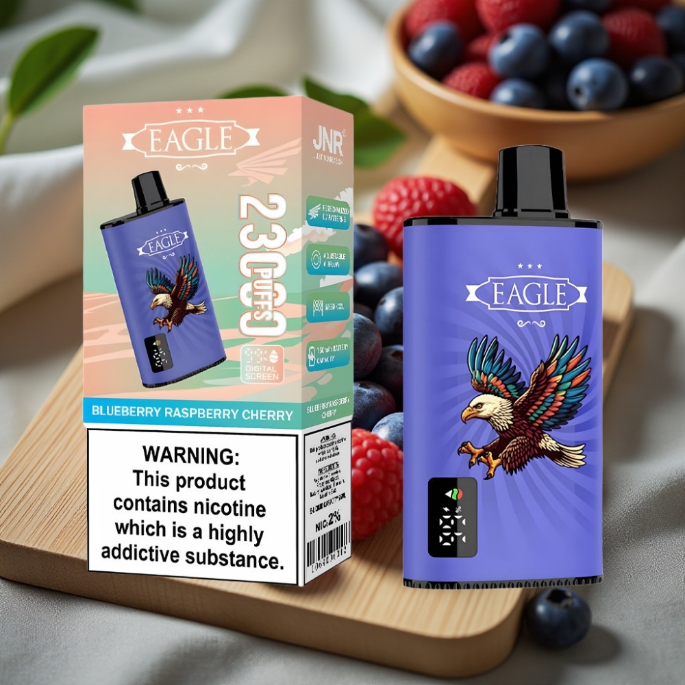 JNR EAGLE Smart 23000 Puffs Disposable Vape Blauwe Bes Framboos Kers Scherm Mesh Coil Luchtstroom 750mAh Type-C 25ml 2% Nicotine