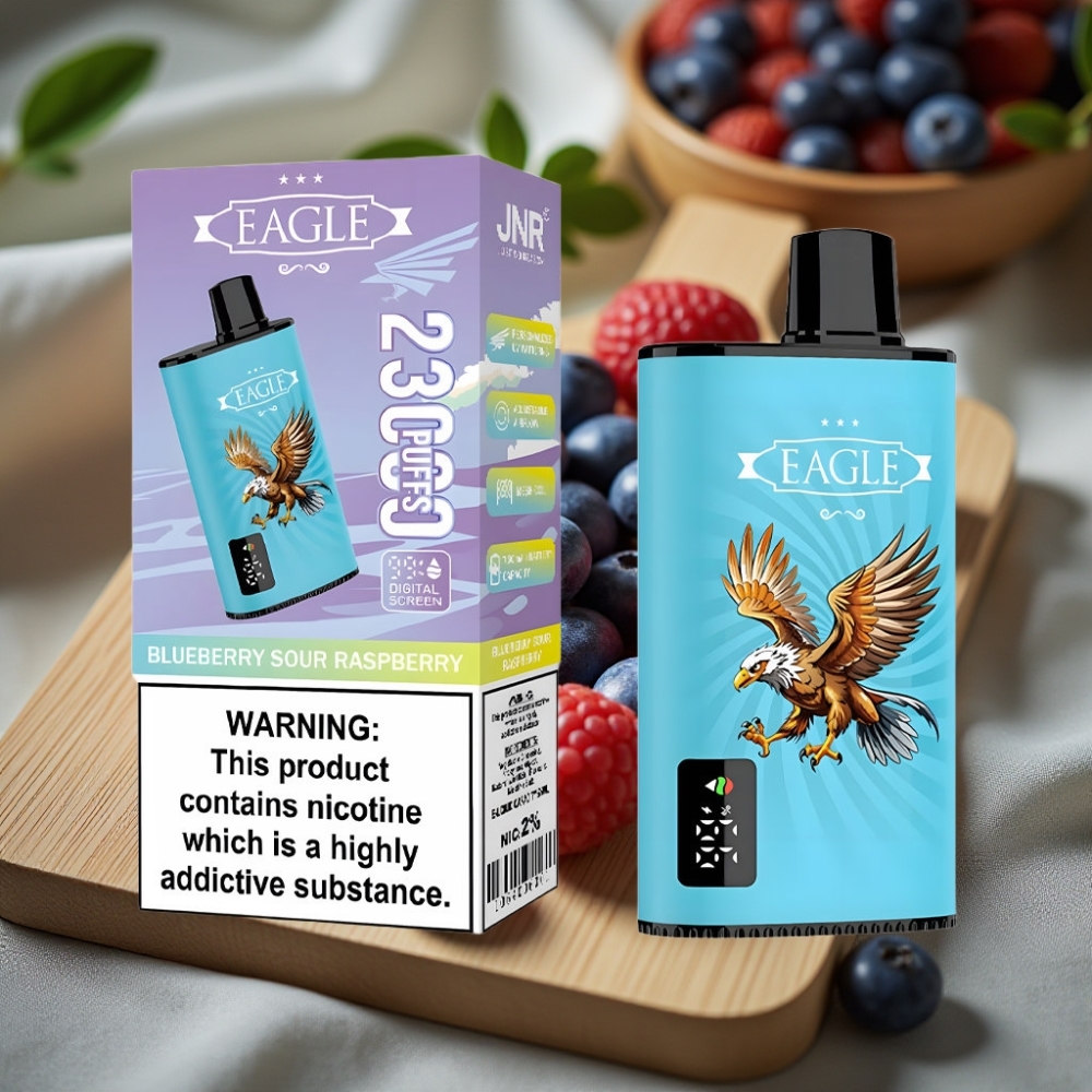 JNR EAGLE Smart 23000 Puffs Disposable Vape Blauwe Bes Zure Framboos Digitaal Scherm 1.0ohm Mesh Coil Instelbare Luchtstroom Type-C Opladen