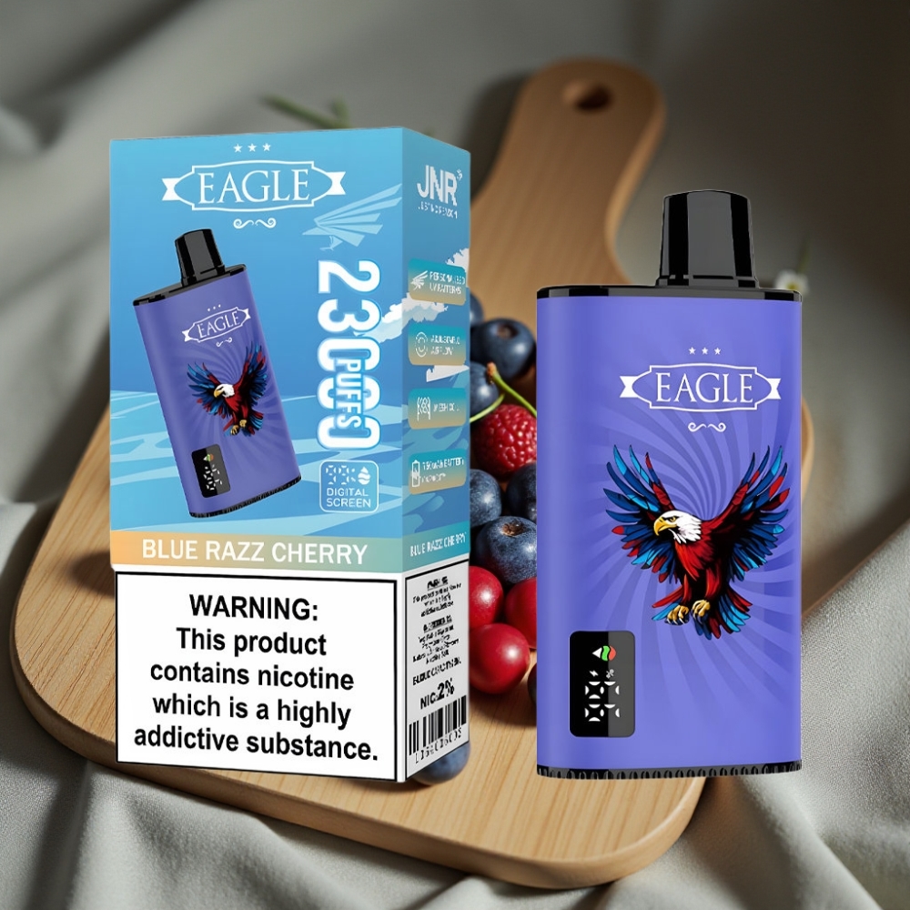 JNR EAGLE Smart 23000 Puffs Disposable Vape Blauwe Framboos Kers Digitaal Scherm 1.0ohm Mesh Coil Ajusteerbare Luchtstroom