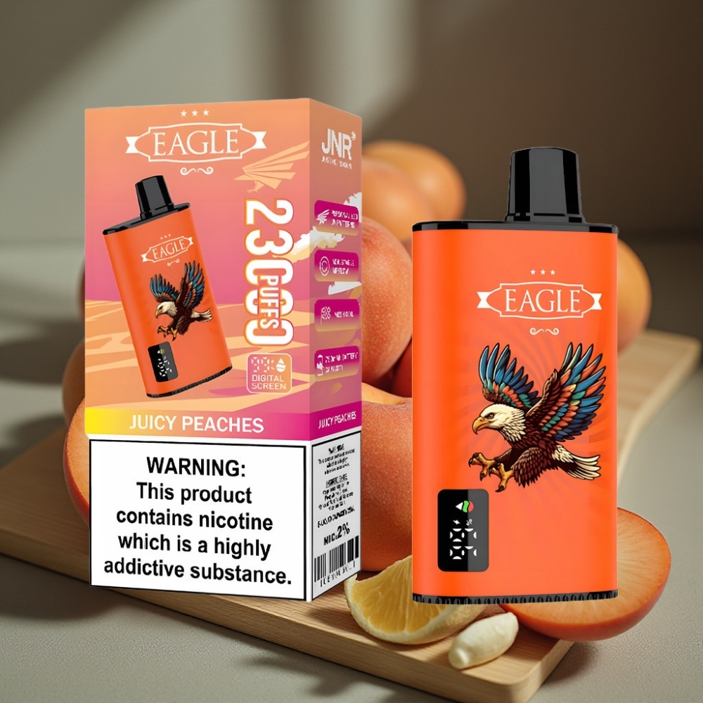 JNR EAGLE Smart 23000 Puffs Disposable Vape Sappige Perziken Digitale Scherm 1.0ohm Mesh Coil Type-C