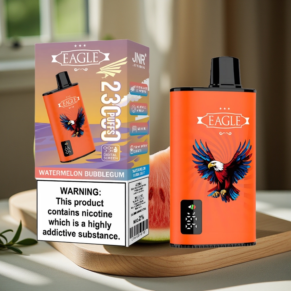 JNR EAGLE Smart 23000 Puffs Disposable Vape Watermeloen Kauwgom Digitaal Scherm 1.0ohm Mesh Coil Instelbare Luchtstroom 750mAh Type-C 25ml