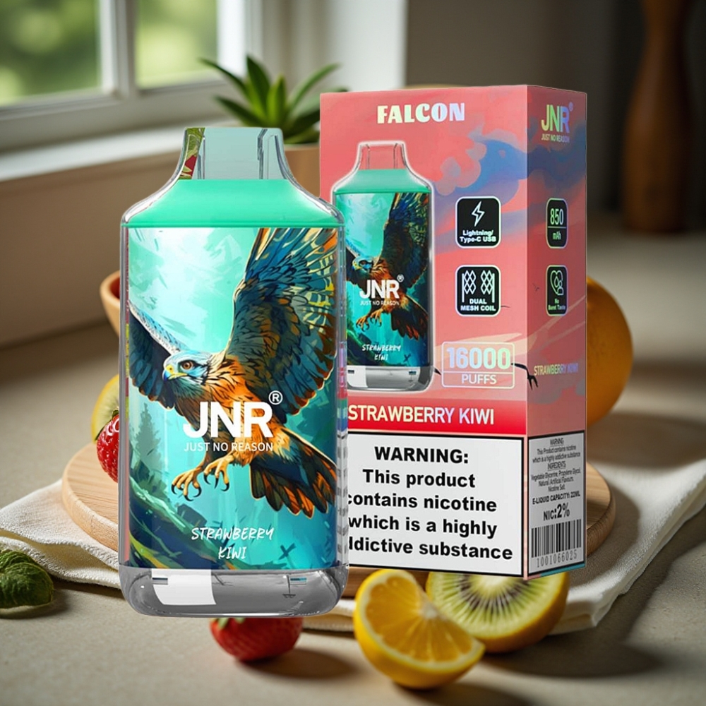 JNR Falcon 16000 Puffs Disposable Vape Aardbei Kiwi 850mAh 22ml Dual Mesh Coil Type C