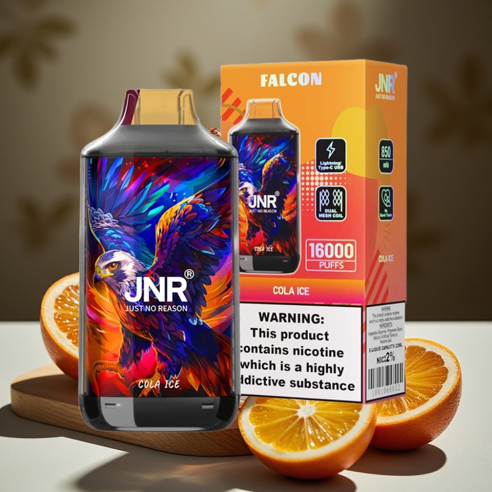 JNR Falcon 16000 Puffs Disposable Vape Cola IJs 850mAh 22ml Dual Mesh Coil Type C LED Display 0%2%