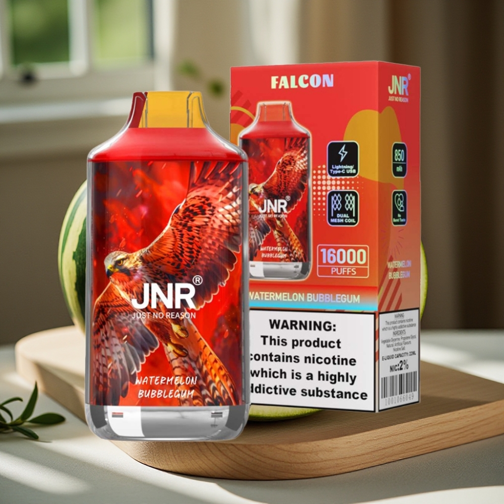JNR Falcon 16000 Puffs Disposable Vape Watermeloen Bubblegum 850mAh 22ml Dual Mesh Coil Type C LED