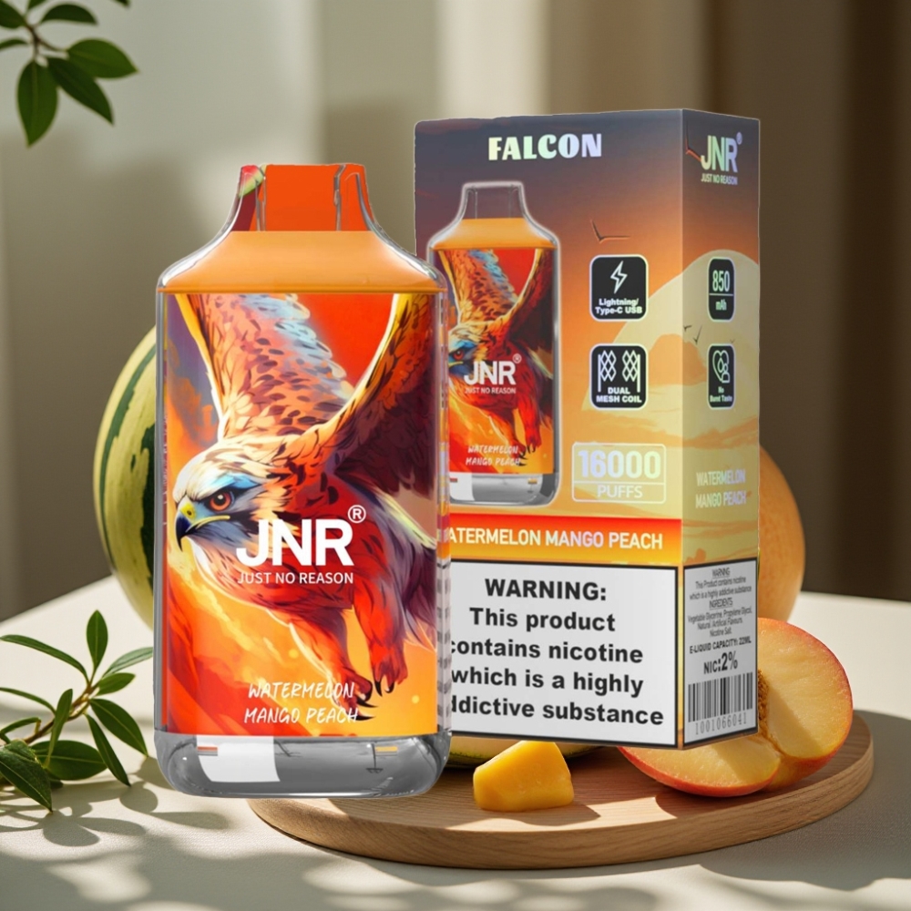 JNR Falcon 16000 Puffs Disposable Vape Watermeloen Mango Perzik 850mAh 22ml Dual Mesh Coil Type C