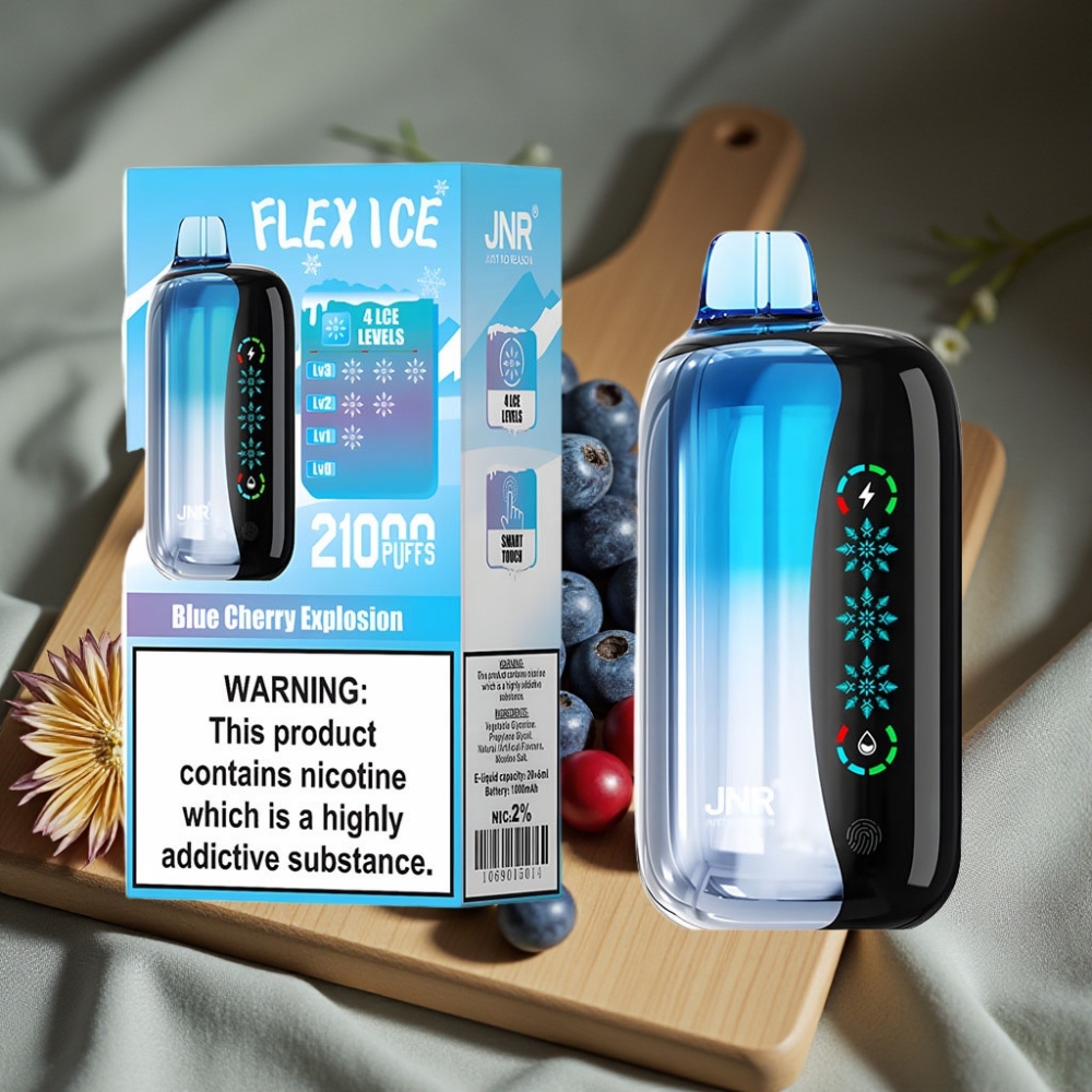 JNR Flex Ice 21000 Puffs Disposable Vape Blauwe Kersen Explosie IJs Instelbaar 26ml Touchscreen Dual Mesh Type-C