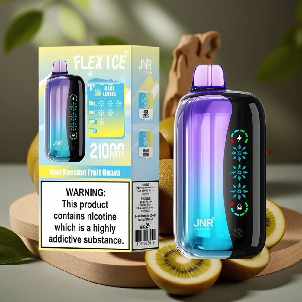 JNR Flex Ice 21000 Puffs Disposable Vape Kiwi Passievrucht Guava IJs Aanpasbaar 26ml Touchscreen