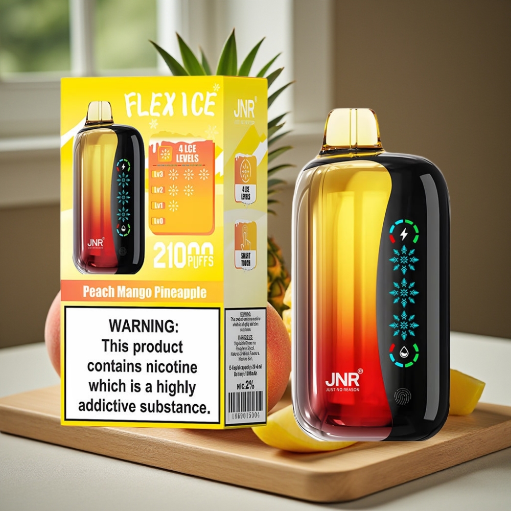 JNR Flex Ice 21000 Puffs Disposable Vape Perzik Mango Ananas IJS Aanpasbaar 26ml Touchscreen