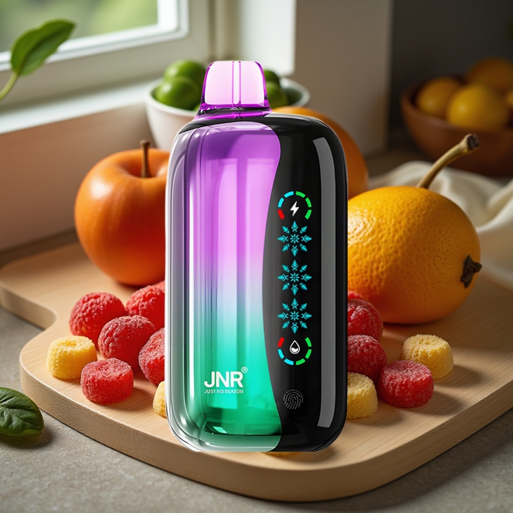 JNR Flex Ice 21000 Puffs Disposable Vape Zure Kersen Gummies Ice Adjustable 26ml Touch Screen 1.2 Ohm Dual Mesh Type-C