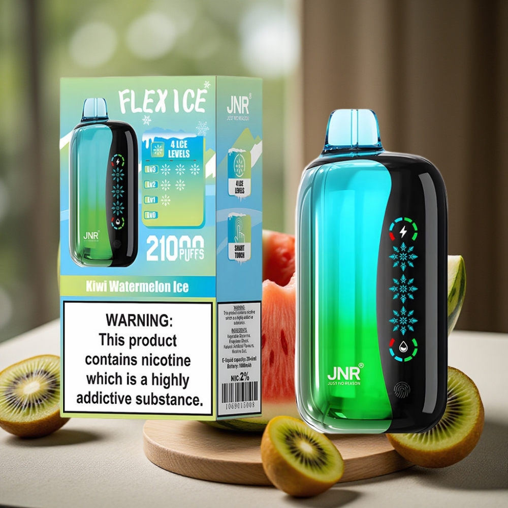 JNR Flex Ice 21000 Puffs Wegwerp Vape Kiwi Watermeloen IJs IJs Instelbaar 26ml 1000mAh Touchscreen