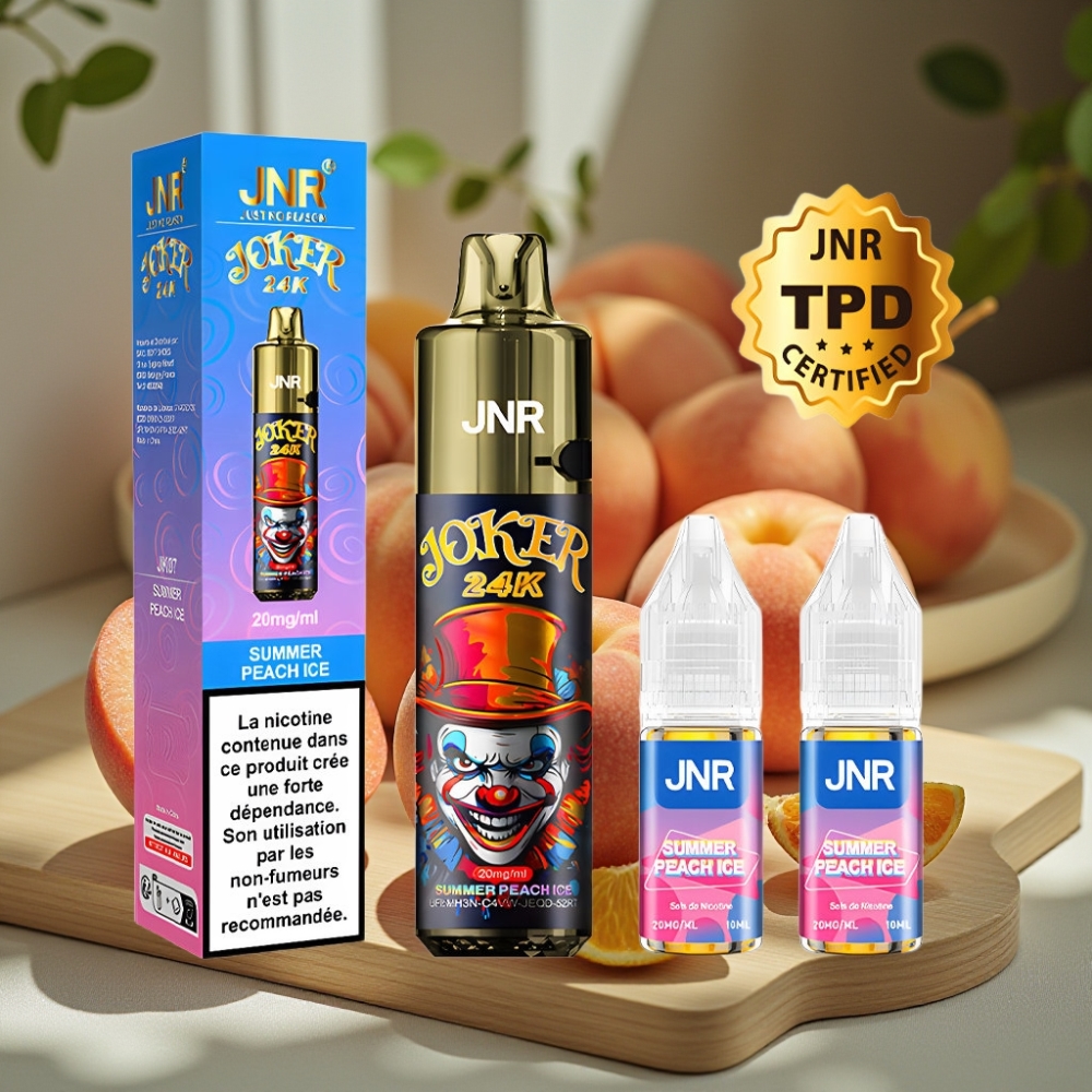 JNR Joker 24K Puffs Herbruikbare Disposable Vape Zomerperzikijs 2+10ml Side Refill 800mAh 24000 Puffs 2% Nicotine