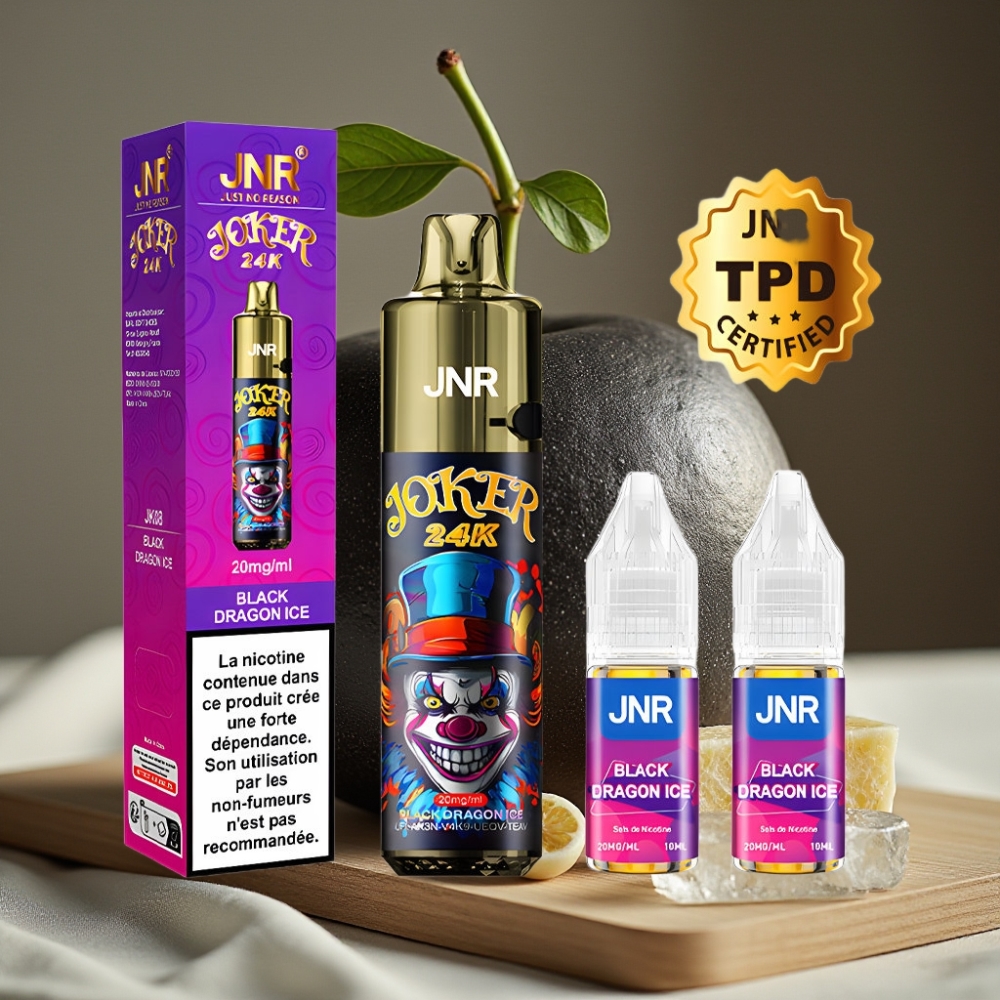 JNR Joker 24K Puffs Herbruikbare Disposable Vape Zwarte Draak Ijs 2+10ml Zijlading 800mAh