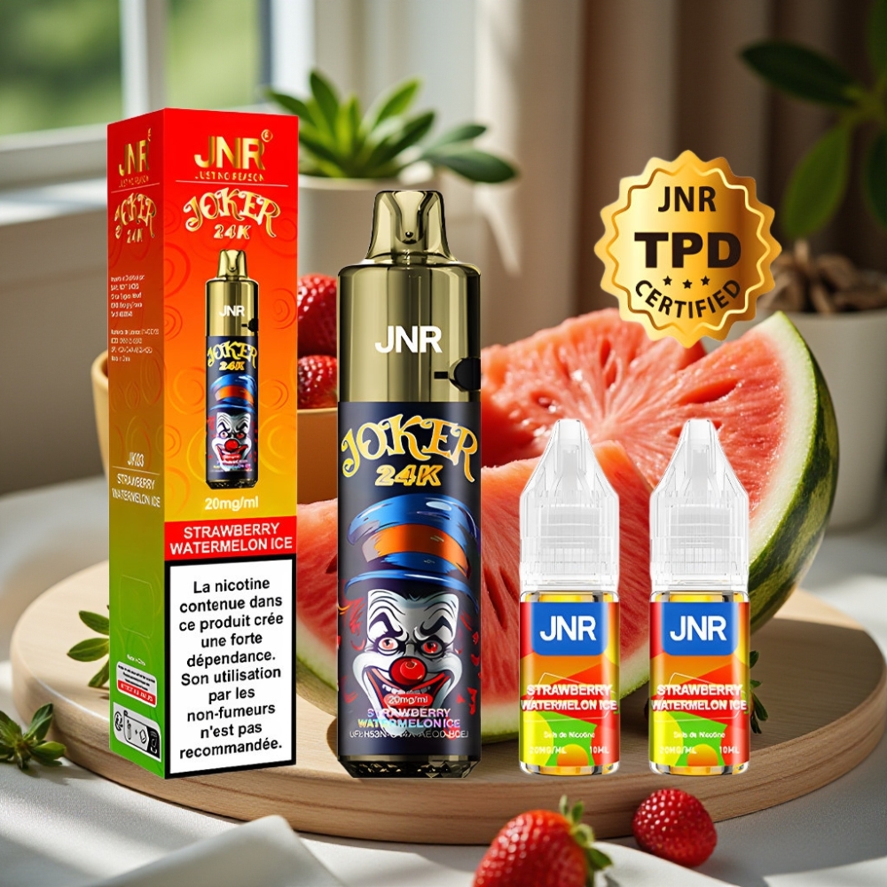 JNR Joker 24K Puffs Herlaadbare Disposable Vape Aardbei Watermeloen IJs 2+10ml Side Refill Zichtbaar Vloeistofniveau 800mAh Type-C 2% Nicotine