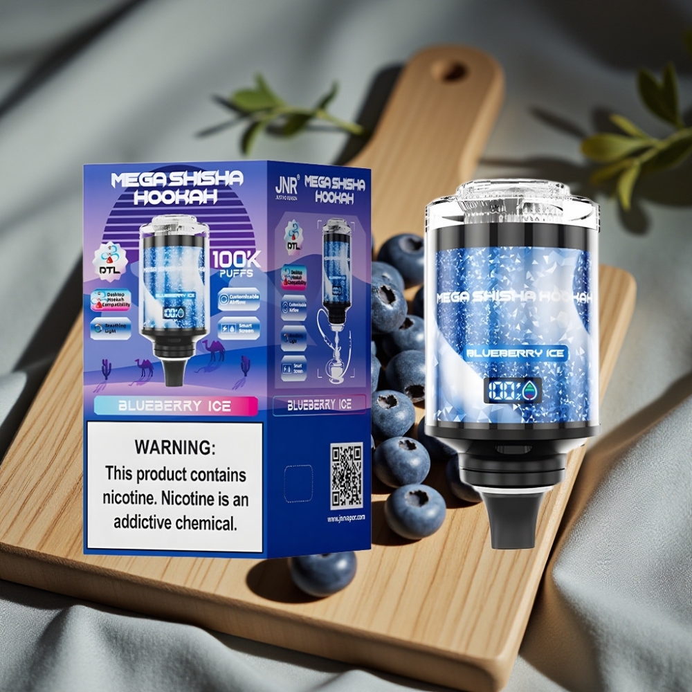 JNR Mega Shisha Hookah 100K Desktop Compatibiliteit Blauwe Bes IJs 70.2mm×270mm×143.2mm 60ml 2200mAh Type-C