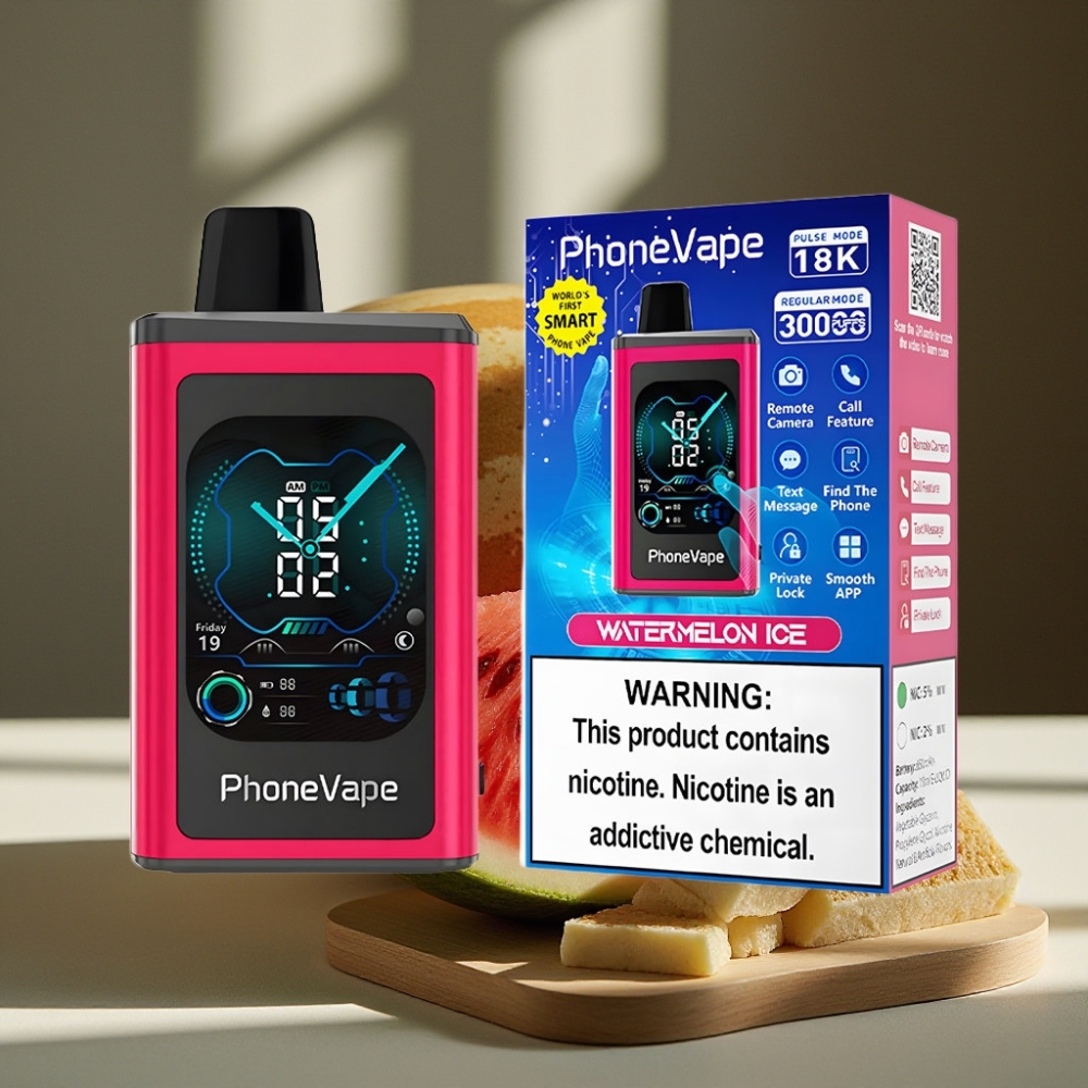 JNR PhoneVape 30000 puffs Oplaadbare Disposable Vape Watermeloen IJs met Turbo Modus, Instelbare Luchtstroom, App Bediening, Bel- en SMS-functies