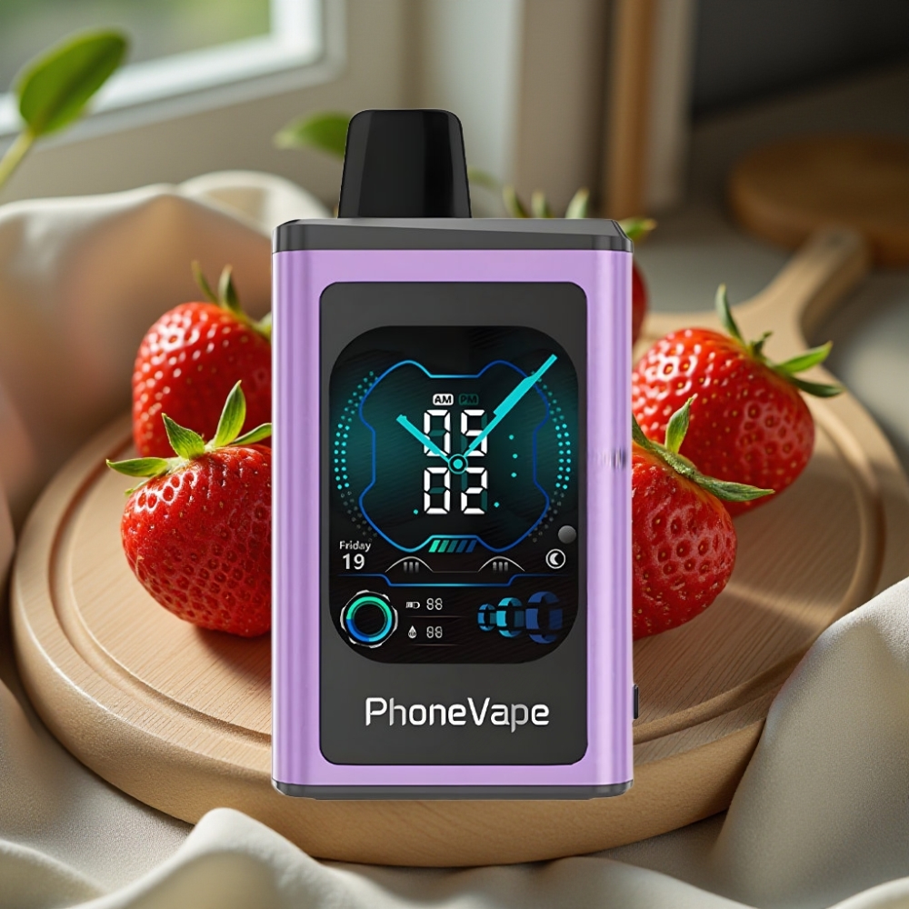 JNR PhoneVape 30000 puffs Wegwerpbare Vape Aardbei Ijs 850mAh Type-C Oplaadbaar Turbo Modus App Bediening Volledig Scherm