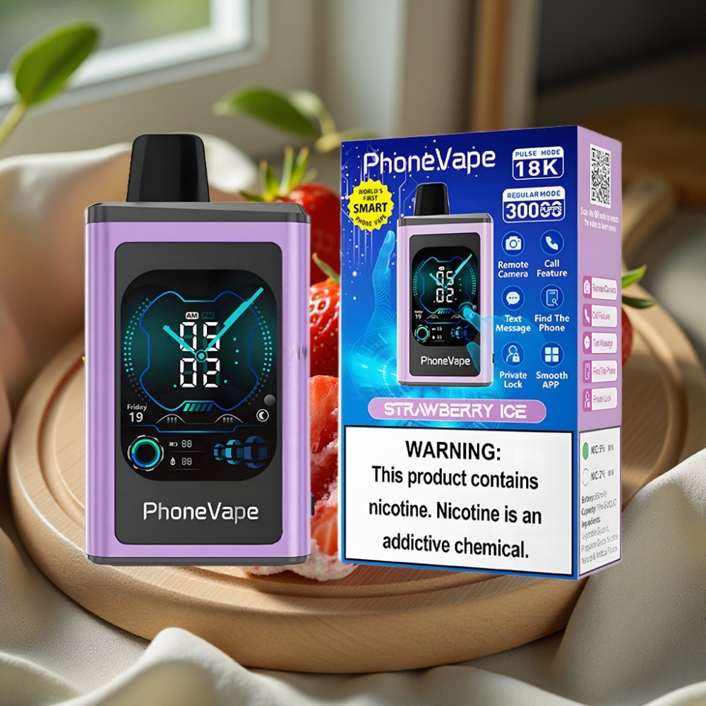 JNR PhoneVape 30000 puffs Wegwerpbare Vape Aardbei Ijs 850mAh Type-C Oplaadbaar Turbo Modus App Bediening Volledig Scherm