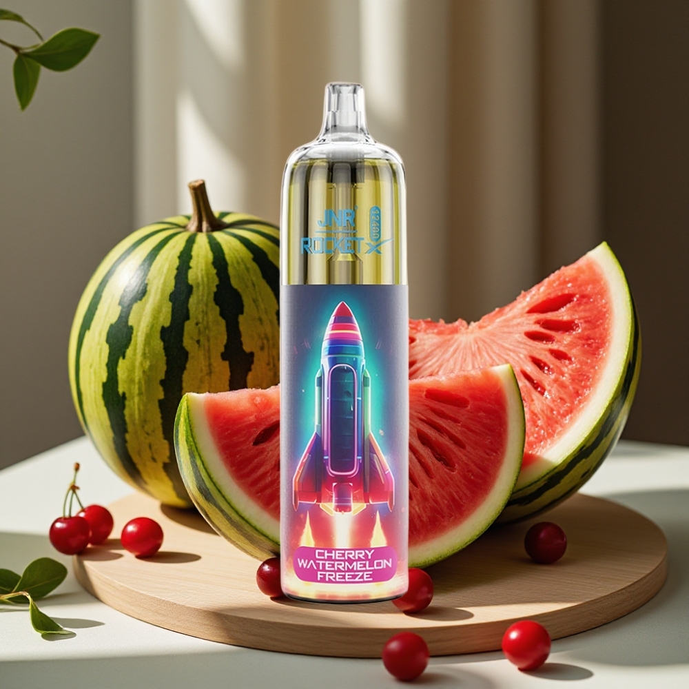 JNR Rocket-X 12400 Puffs Disposable Vape Kers Watermeloen Freeze Met Aanpasbare Airflow, RGB Verlichting, 1.2ohm Mesh Coil, 850mAh Accu, 25ml Vloeistof, Type-C Opladen
