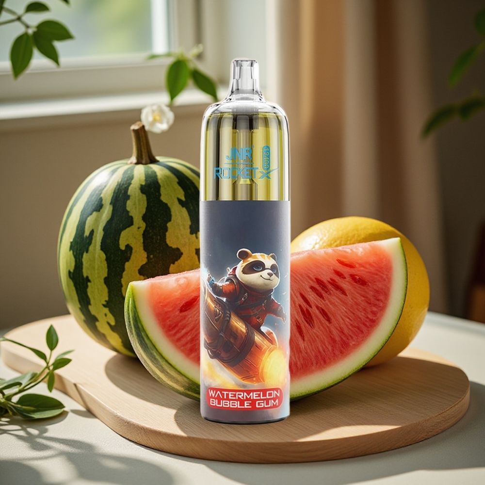 JNR Rocket-X 12400 Puffs Disposable Vape Watermeloen Bubble Gum, Ajusteerbare Luchtstroom, RGB-verlichting, 1.2ohm Mesh Coil, 850mAh, 25ml, Type-C