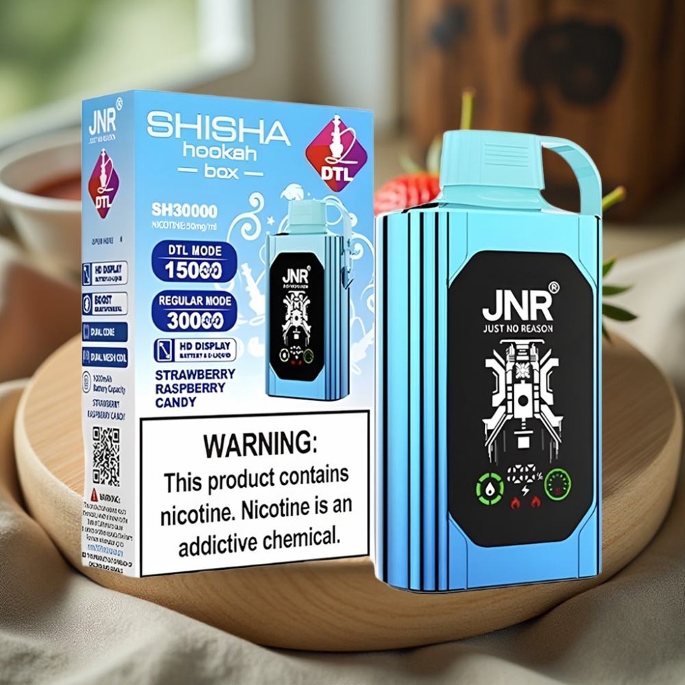 JNR Shisha Hookah Box 20500 Puffs Disposable Vape Aardbei Framboos Snoep HD Display 1000mAh Type-C Dual Mesh Coil