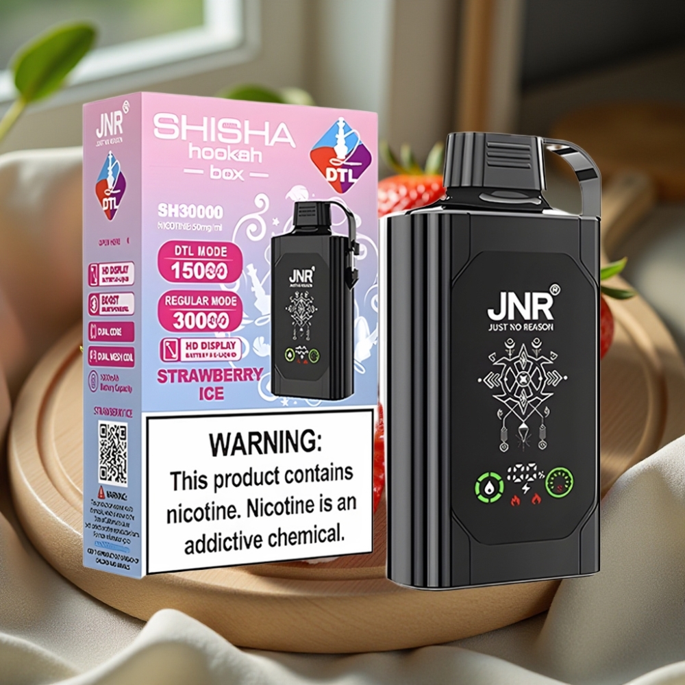 JNR Shisha Hookah Box 20500 Puffs Disposable Vape Aardbei IJs HD Display 1000mAh 25ml Dual Mesh Coil Type-C