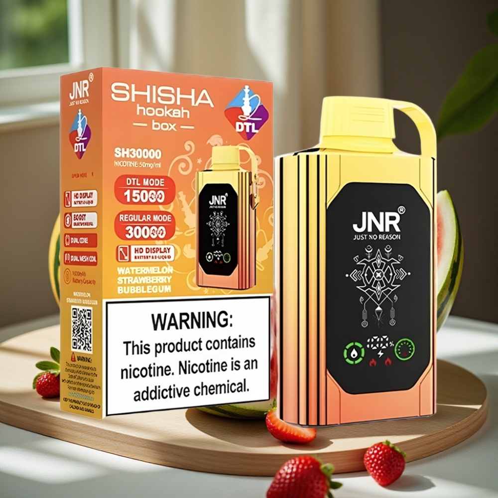 JNR Shisha Hookah Box 20500 Puffs Disposable Vape Watermeloen Aardbei Bubblegum HD Display 1000mAh 25ml Dual Mesh Coil Type-C