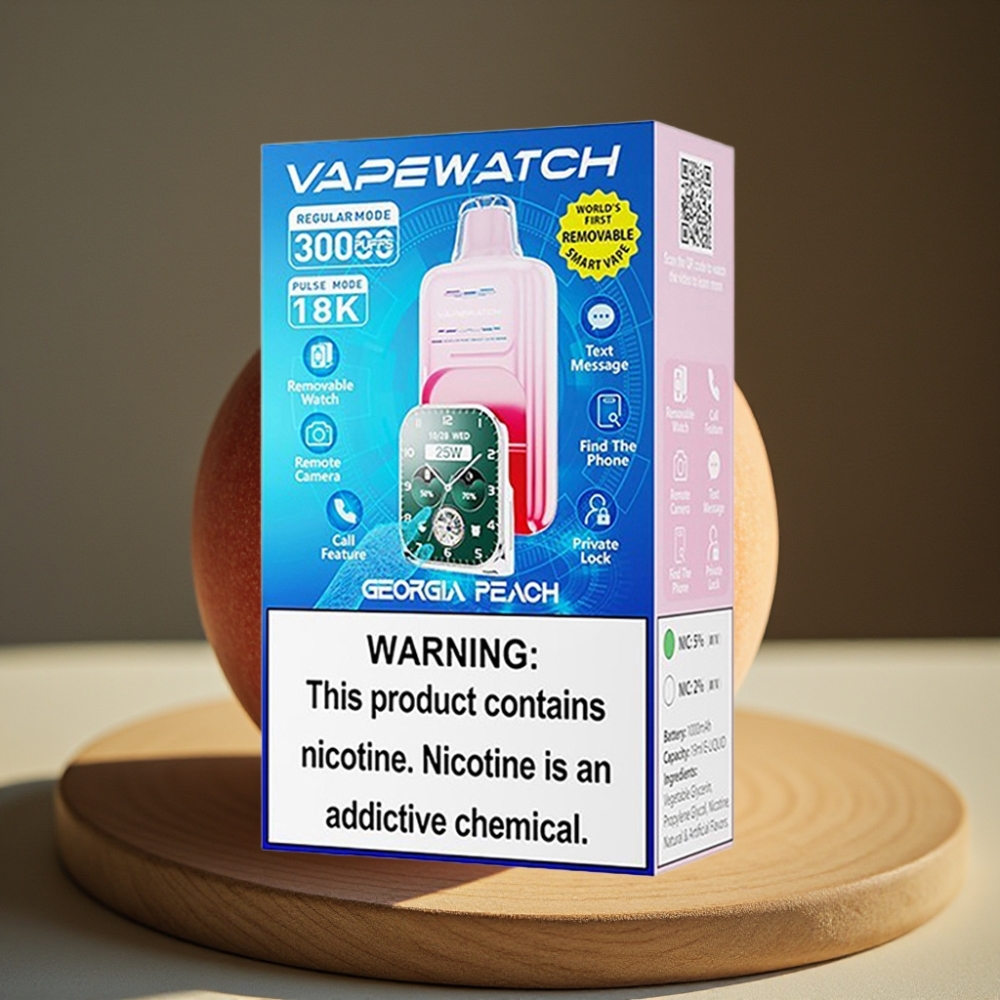 JNR VapeWatch 30000 Puffs Disposable Vape Georgische Perzik 1000mAh 19mL 5% Dual Mesh Coil Type-C