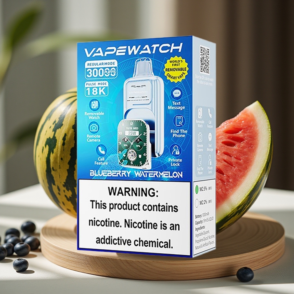 JNR VapeWatch 30000 Puffs Wegwerp Vape Blauwe Bes Watermeloen 1000mAh Type-C 19mL 5% Dual Mesh Coil