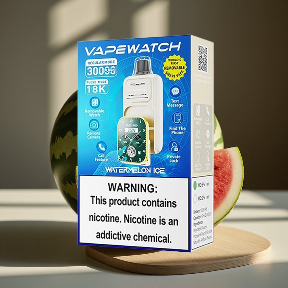 JNR VapeWatch 30000 Puffs Wegwerpbare Vape Watermeloen IJs 1000mAh Type-C 19mL 5% Dual Mesh Coil