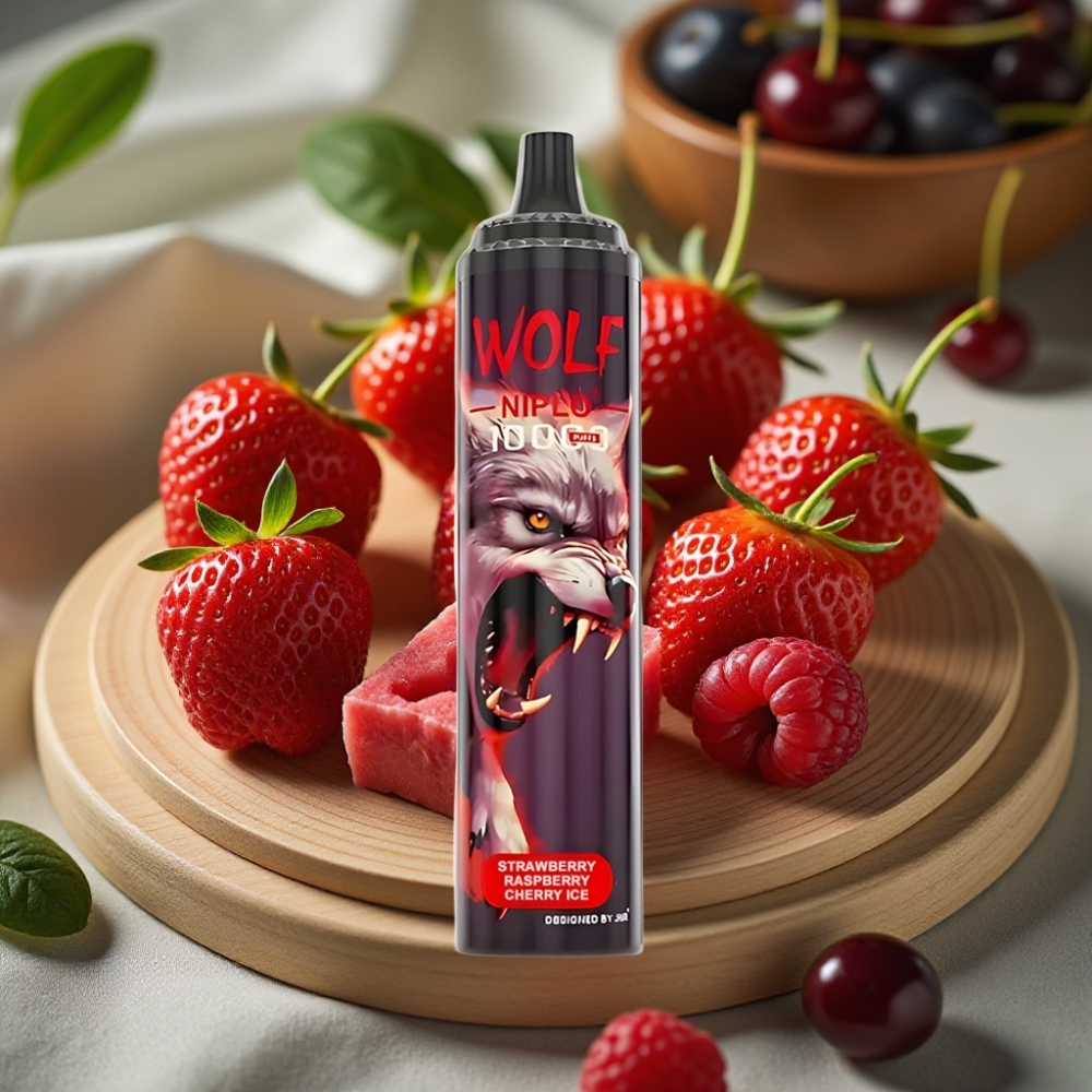 JNR Wolf Niplo 10000 Puffs Disposable Vape Aardbei Framboos Kers IJs 1.0 Ohm 650mAh 20ml Type-C