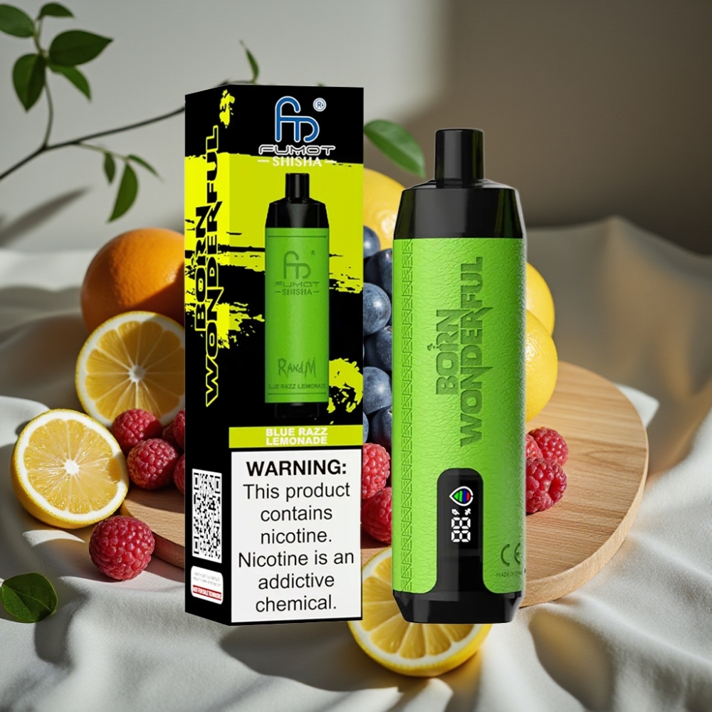 RandM Fumot Shisha 10000 Puffs Disposable Vape Blauwe Framboos Limonade LED Type-C 18ml 850mAh 0.6ohm Mesh Coil 0.5% Nicotine