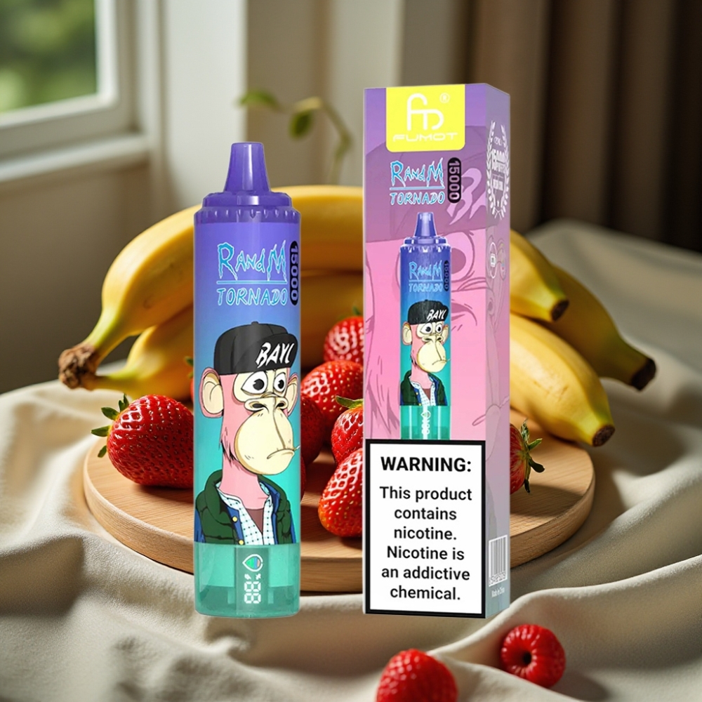 RandM Fumot Tornado 15000 Puffs 25ml 850mAh LCD Type-C Aardbei Banaan Disposable Vape